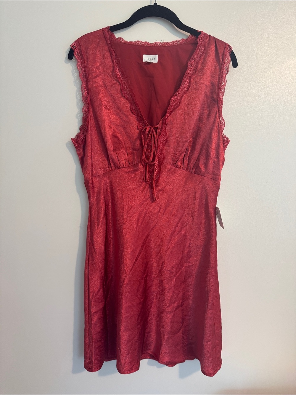 Altar’d State Le Lis Sarin Lace-Trim Chemise Mini Dress in Berry - Picture 2 of 7